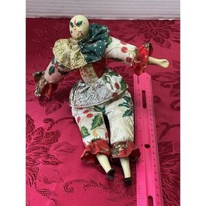 Sugar Loaf Christmas Clown Doll Hand Painted Face Holiday Decor Collectible 8.5"